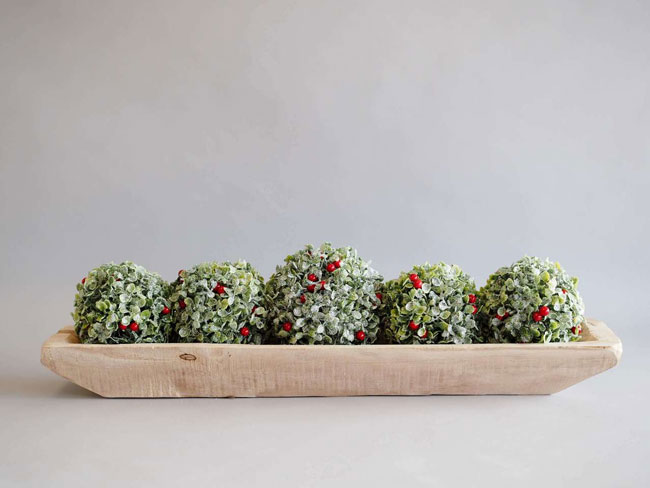 Three green holly-ball, Christmas tree rustic farmhouse Christmas decorations.