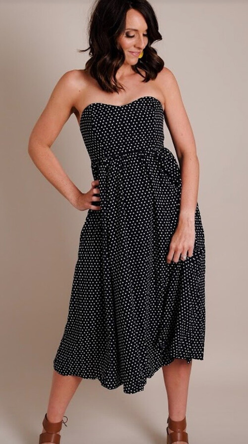 strapless black polka dot dress