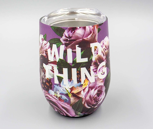 wild thing stainless steel wine tumbler with flowers